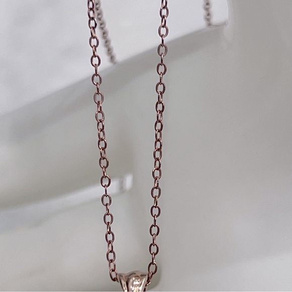 Galilea Rose Quartz White Zircon 14K RG Sterling Silver Lotus On Heart Necklace - Picture 6 of 10